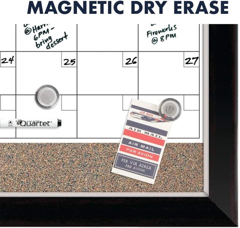 Quartet Whiteboard Calendar  Corkboard Magnetic White Board  Cork Bulletin Board Combo 17 x 23 Wood Finish Frame 22476 - Image 3