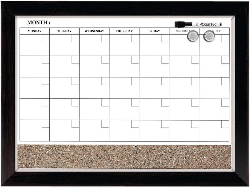 Quartet Whiteboard Calendar  Corkboard Magnetic White Board  Cork Bulletin Board Combo 17 x 23 Wood Finish Frame 22476 - Image 1