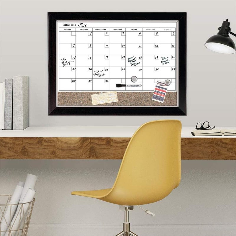 Quartet Whiteboard Calendar  Corkboard Magnetic White Board  Cork Bulletin Board Combo 17 x 23 Wood Finish Frame 22476 - Image 2
