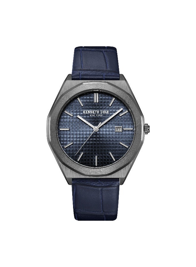 Kenneth Cole New York ساعة أنالوج للرجال بقرص أزرق وحزام جلد أزرق بتصميم كلاسيكي حديث - 41 مم - Image 1