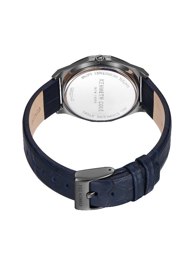 Kenneth Cole New York ساعة أنالوج للرجال بقرص أزرق وحزام جلد أزرق بتصميم كلاسيكي حديث - 41 مم - Image 3