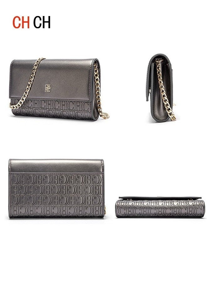 سي اتش سي اتش CHCH حقيبة كتف متسلسلة بتصميم بسيط، أزياء نسائية متعددة الاستخدامات، حقيبة يد مدمجة بلون واحد قابلة للحمل على الكتف - Image 2