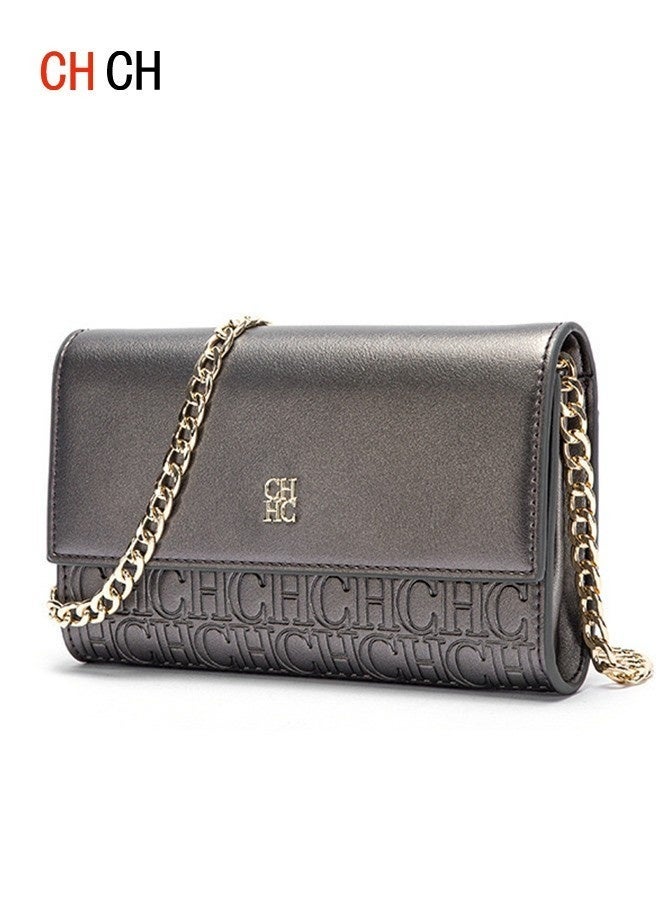 سي اتش سي اتش CHCH حقيبة كتف متسلسلة بتصميم بسيط، أزياء نسائية متعددة الاستخدامات، حقيبة يد مدمجة بلون واحد قابلة للحمل على الكتف - Image 1