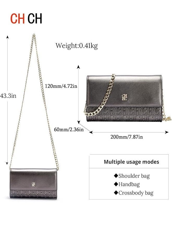 سي اتش سي اتش CHCH حقيبة كتف متسلسلة بتصميم بسيط، أزياء نسائية متعددة الاستخدامات، حقيبة يد مدمجة بلون واحد قابلة للحمل على الكتف - Image 4