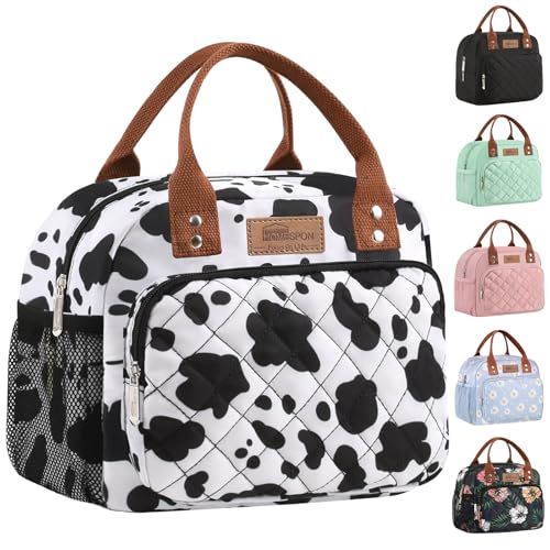 HOMESPON Buringer Lunch Bag for Woman Man Adults with Front Pocket Insulated Lunch Tote with Side Pockets Lunch Box Container for Work Picnic or Travel Cow - Image 1