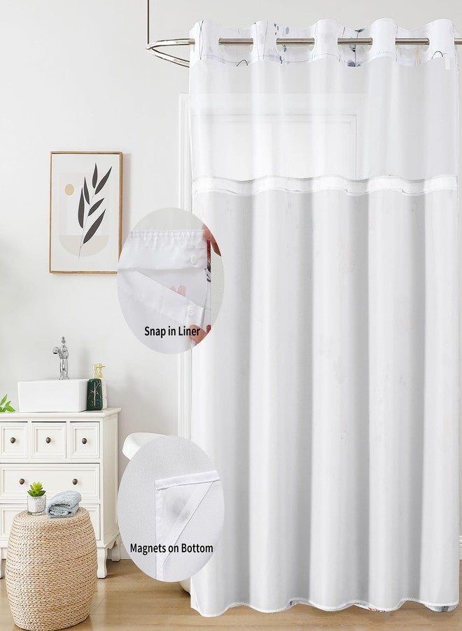 QiyI Flower Shower Curtain with Snap in Liner, Blue and Yellow Watercolor Floral Cloth Bath Curtains, No Hook Shower Curtains with Mesh Top Window, Fabric Waterproof Bathroom Curtain Set, 72 x 75 Inch - Image 3