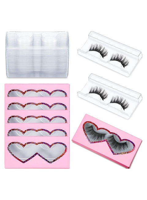 30 Pcs Empty Eyelashes Packaging Box and Tray, 30 Pieces Empty Eyelash Boxes Lash Box Packaging Empty Lash Box with 30 Pieces Empty Eyelash Tray False Eyelashes Storage Box Lid Tray (Pink)