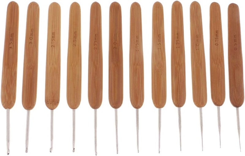 كلاراكو مجموعة من 12 إبرة كروشيه من الخيزران بأحجام متنوعة: 0.5 مم / 0.75 مم / 1.0 مم / 1.25 مم / 1.5 مم / 1.75 مم / 2.0 مم / 2.25 مم / 2.5 مم / 2.75 مم / 3.0 مم / 3.5 مم - Image 2