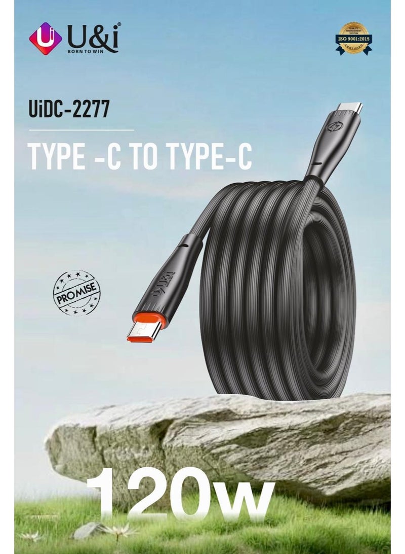 يو اند اي كابل شحن سريع U&i USB-C إلى USB-C بقوة 120 واط | مضفر بالنايلون، يدعم تقنية توصيل الطاقة (PD) | سلك أسود لنقل البيانات وشحن ايفون 17/16/15 برو ماكس، سامسونج جالكسي S25/S24 الترا، وماك بوك - Image 3