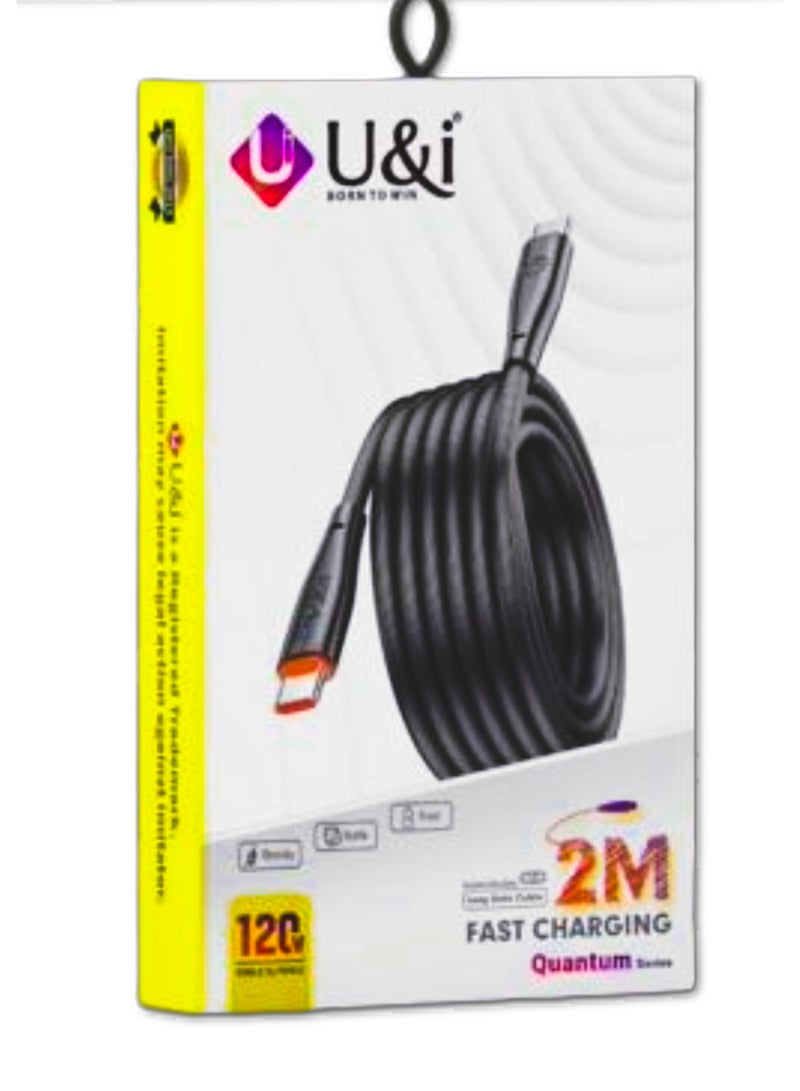 يو اند اي كابل شحن سريع U&i USB-C إلى USB-C بقوة 120 واط | مضفر بالنايلون، يدعم تقنية توصيل الطاقة (PD) | سلك أسود لنقل البيانات وشحن ايفون 17/16/15 برو ماكس، سامسونج جالكسي S25/S24 الترا، وماك بوك - Image 4