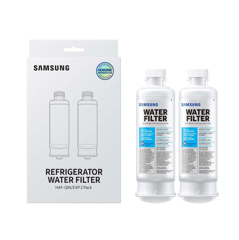 SAMSUNG Genuine Filters for Refrigerator Water and Ice, Carbon Block Filtration for Clear Drinking Water, HAF-QIN-2P, 2 Pack - Image 1