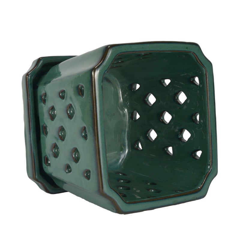 w w W&W Orchid Pot with Holes and Saucer for Repotting, Green, 7" - Image 4