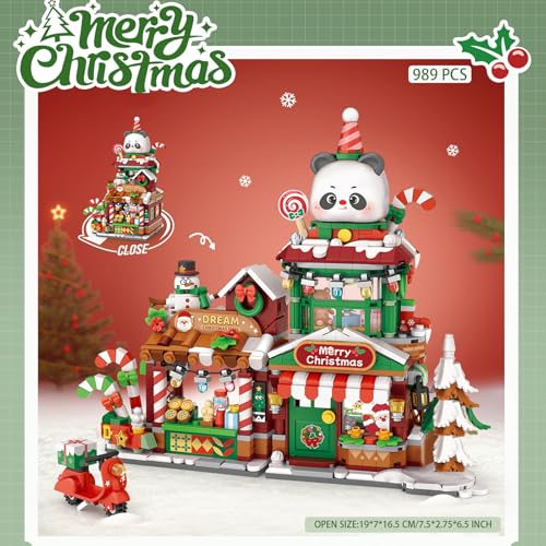 MEIEST Mini Christmas City Shop Street View Building Blocks SetSimulation Foldable Architecture Collection Construction Building Bricks ToyHome Decor Panda Christmas Shop - Image 5