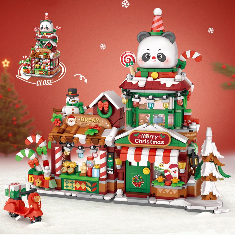 MEIEST Mini Christmas City Shop Street View Building Blocks SetSimulation Foldable Architecture Collection Construction Building Bricks ToyHome Decor Panda Christmas Shop - Image 3