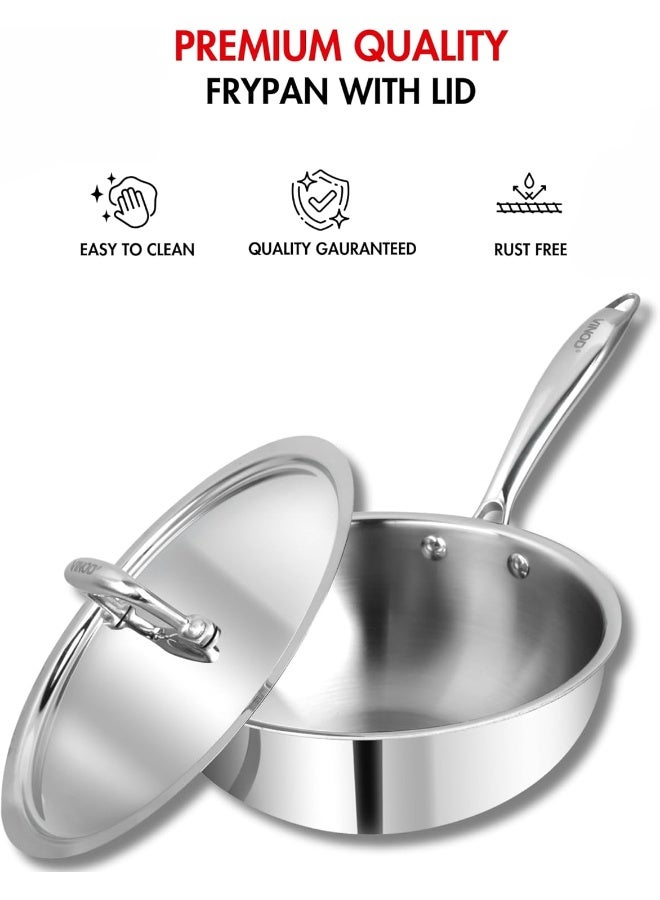 VINOD Platinum Triply Stainless Steel Deep Frying Pan with Lid - 1.8 L, 20 cm | 2.5 mm thick Tri ply Cookware | Heavy-Bottom Frypan for Healthy, Low-Oil Cooking | Induction and Gas Compatible - Image 3