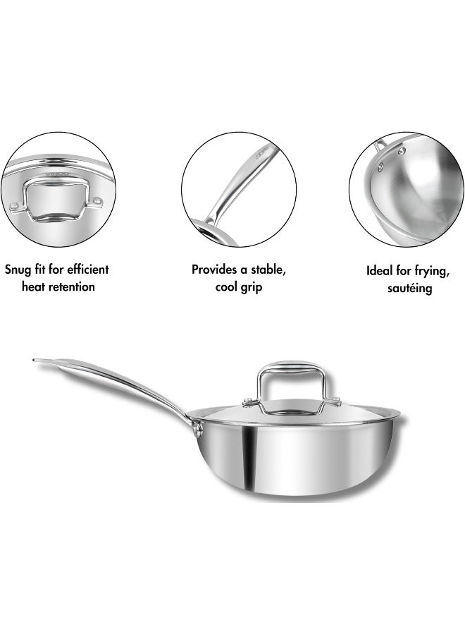 VINOD Platinum Triply Stainless Steel Deep Frying Pan with Lid - 1.8 L, 20 cm | 2.5 mm thick Tri ply Cookware | Heavy-Bottom Frypan for Healthy, Low-Oil Cooking | Induction and Gas Compatible - Image 5