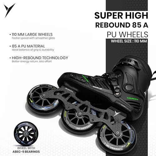 jaspo Vitesse-110 Professional Unisex_Adult Hard Boot Inline Skates 110 Mm PU Wheels,ABEC-9 Bearing, Comfortable And Strong Inliner Blades For Tricks Stunts Cruising (Black, XXL (UK Size - 8.5-10)) - Image 5