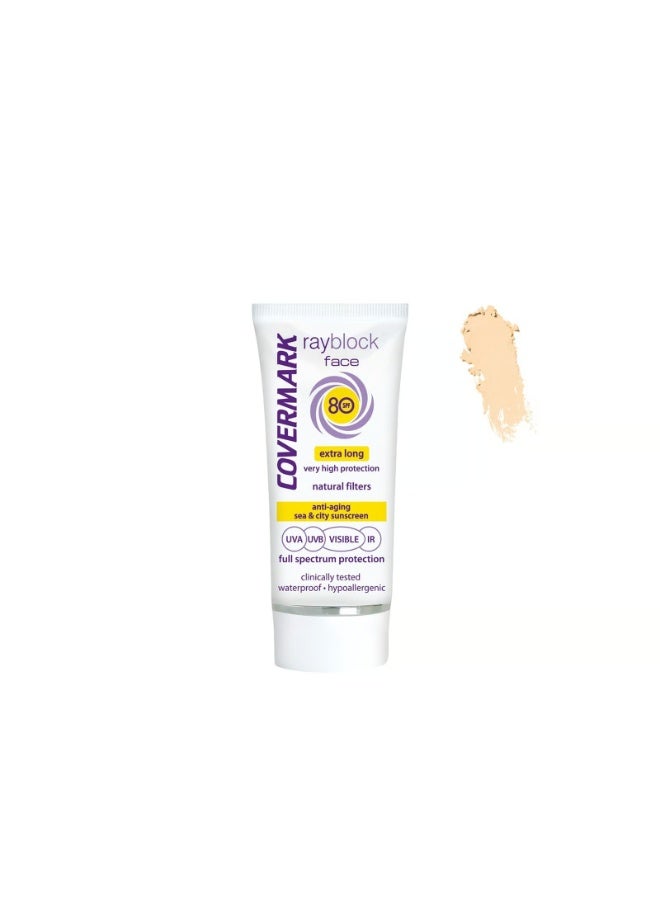 Covermark Rayblock Face Tinted Cream Anti-Aging Sunscreen SPF80 Light Beige 50ml - Image 1