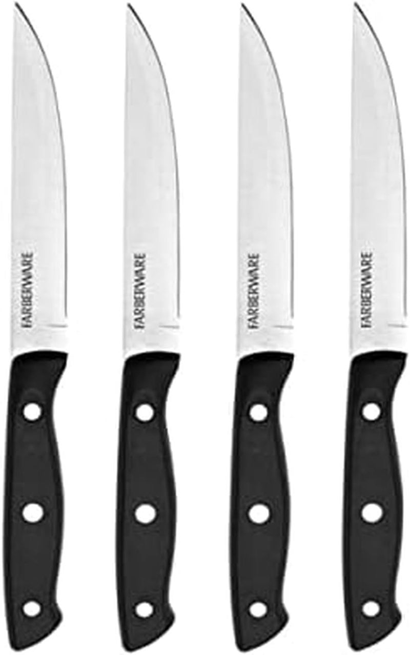 Farberware Triple-Riveted 4-Piece Steak Knife Set, High-Carbon Stainless Steel, Razor-Sharp Knives, Kitchen Knives, Set of 4, Black - Image 1