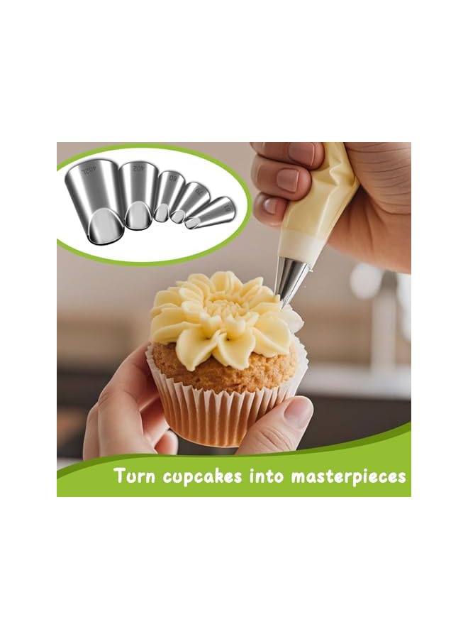 S-TOP Rose Flower Piping Tips Set, Stainless Steel Chrysanthemum Nozzles, Crinkle Cream Laminating Nozzle Cupcake Pastry Tool For Decorating Cake Tulip Pastry Nozzle Baking Forms Pastry (5 Pieces) - Image 3