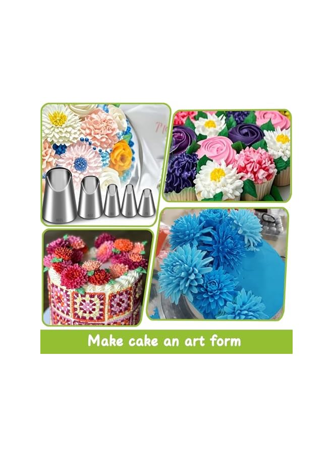 S-TOP Rose Flower Piping Tips Set, Stainless Steel Chrysanthemum Nozzles, Crinkle Cream Laminating Nozzle Cupcake Pastry Tool For Decorating Cake Tulip Pastry Nozzle Baking Forms Pastry (5 Pieces) - Image 2