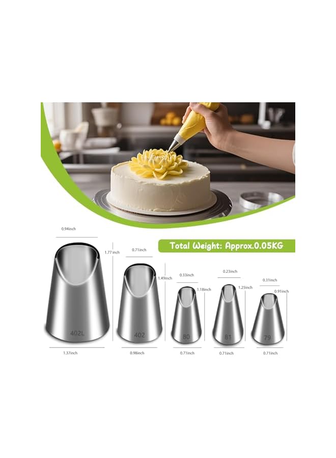 S-TOP Rose Flower Piping Tips Set, Stainless Steel Chrysanthemum Nozzles, Crinkle Cream Laminating Nozzle Cupcake Pastry Tool For Decorating Cake Tulip Pastry Nozzle Baking Forms Pastry (5 Pieces) - Image 5