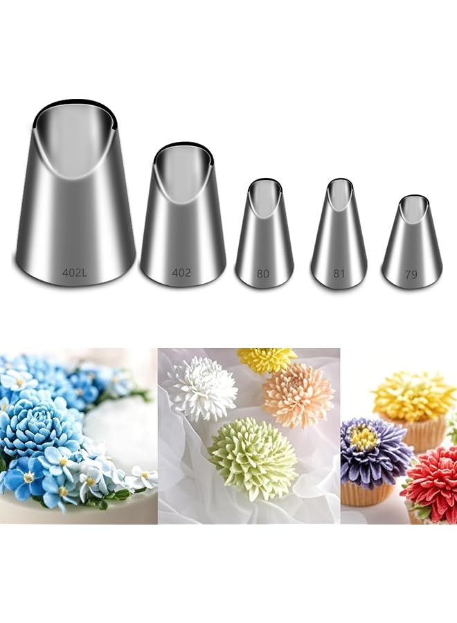 S-TOP Rose Flower Piping Tips Set, Stainless Steel Chrysanthemum Nozzles, Crinkle Cream Laminating Nozzle Cupcake Pastry Tool For Decorating Cake Tulip Pastry Nozzle Baking Forms Pastry (5 Pieces) - Image 1