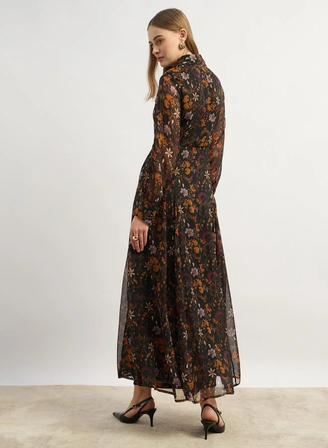 Styli Styli Floral Print Long Sleeves Shirt Maxi Dress