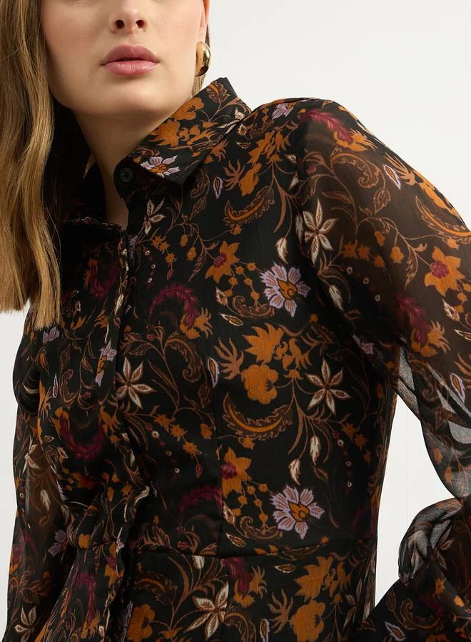 Styli Styli Floral Print Long Sleeves Shirt Maxi Dress