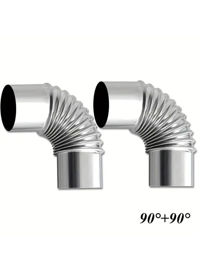 قطعتان من أنابيب الكوع بزاوية 90 درجة، قطر 236 بوصة، موصل مدخنة من الفولاذ المقاوم للصدأ للموقد الخشبي في الهواء الطلق - Image 1