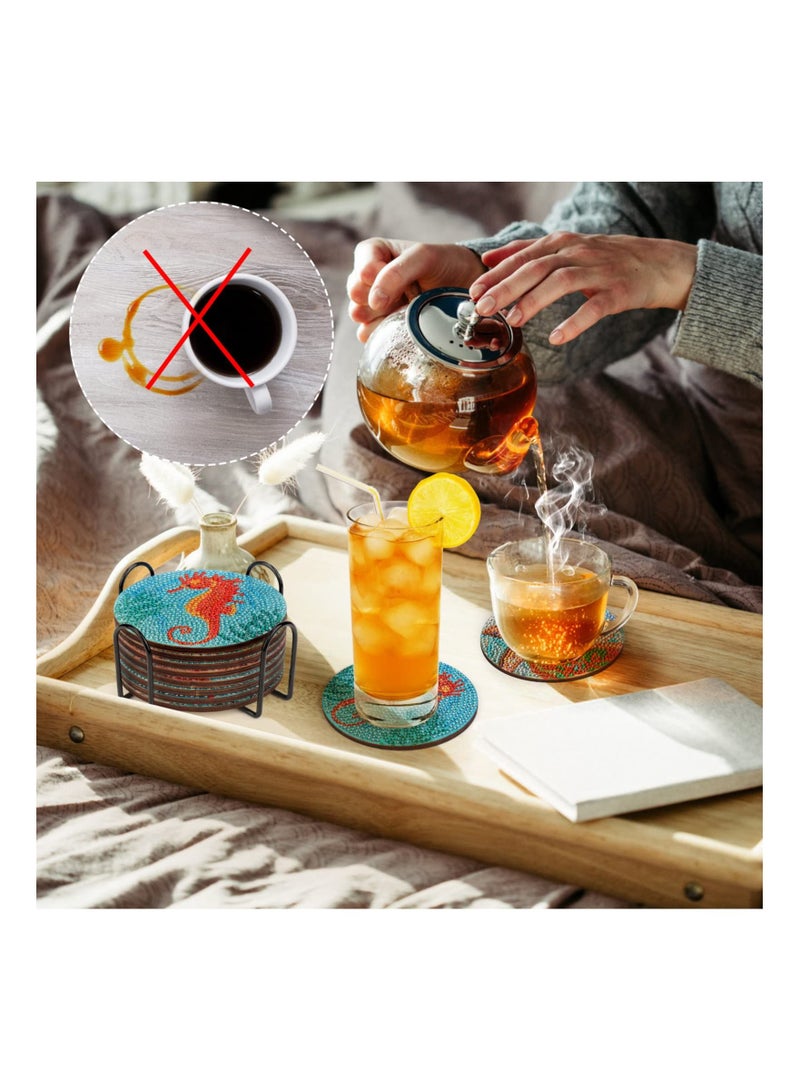 شو وو Diamond Painting Coasters Kit, 8Pcs 5D Ocean Art Kits Adults Kids, Sea Coasters, Holder for Beach House Decor - Image 4