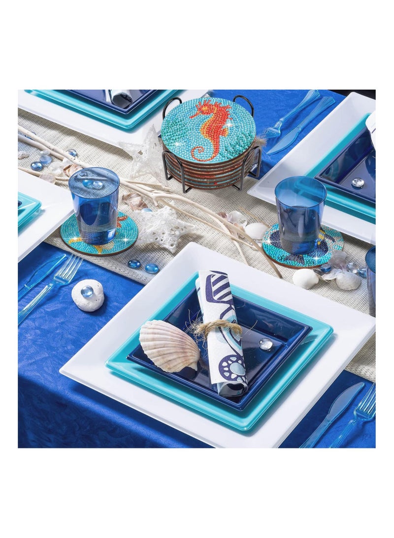 شو وو Diamond Painting Coasters Kit, 8Pcs 5D Ocean Art Kits Adults Kids, Sea Coasters, Holder for Beach House Decor - Image 2