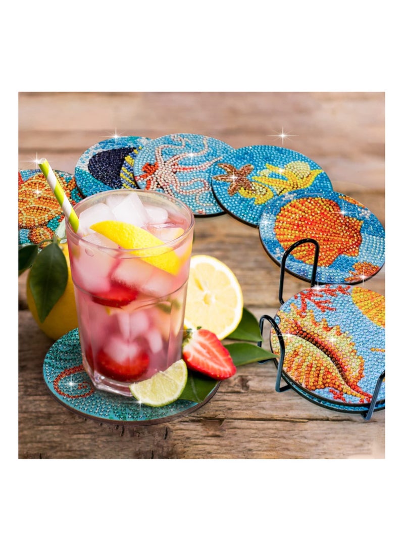 شو وو Diamond Painting Coasters Kit, 8Pcs 5D Ocean Art Kits Adults Kids, Sea Coasters, Holder for Beach House Decor - Image 5