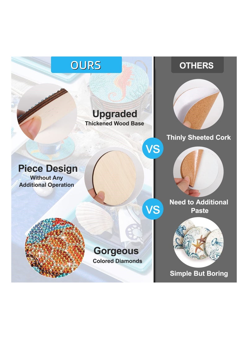 شو وو Diamond Painting Coasters Kit, 8Pcs 5D Ocean Art Kits Adults Kids, Sea Coasters, Holder for Beach House Decor - Image 3