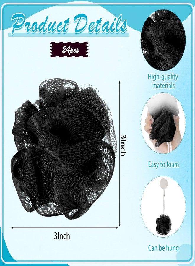 Shellwei 24 Pcs 3 Inch Mini Loofah Travel Size Bulk Shower Sponge Pouf Mesh for Women Kids Men Exfoliating Body Scrubber Baby Shower Favor(Black) - Image 2