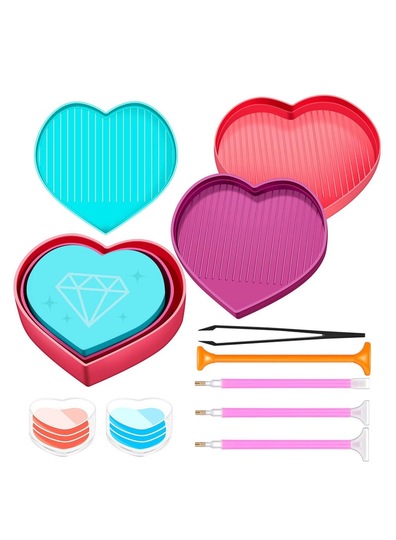 Excefore Heart Diamond Painting Trays, Diamond Painting Pen, Diamond Art Pen, Resin 5d Diamond Painting Art Drill Pen Kits  for Girls Kids Diy Crafts - Image 1