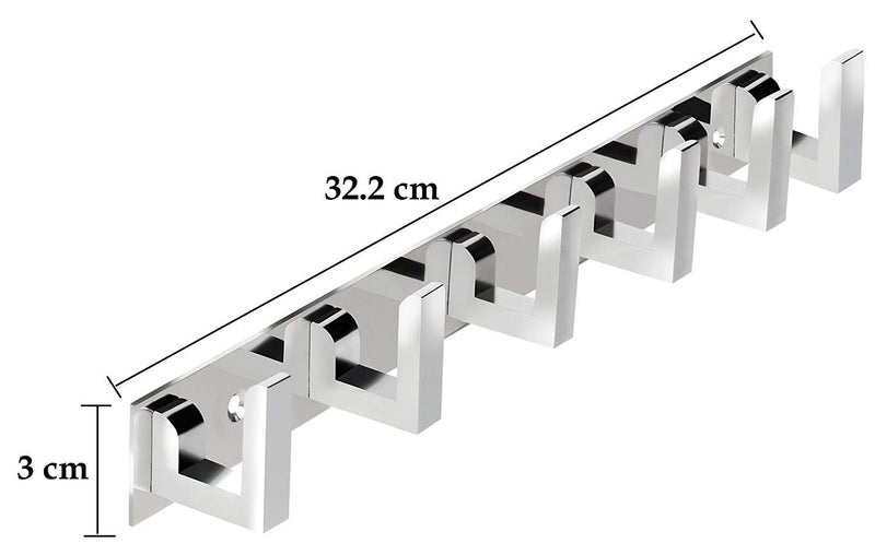 NOPEX 6 Pin Bathroom Cloth Hooks Hanger Wall Bedroom Bathroom Robe Hooks Rail for Hanging KeysClothesTowel Steel Hook Stainless Steel Pack of 1 Silver - Image 2