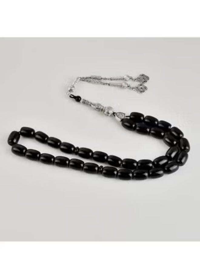 هلالفل سبحة هلالفل بحجر العقيق الأسود الطبيعي | سبحة للذكر والصلاة للكبار | هدية إسلامية مثالية لرمضان والعيد والزفاف والمناسبات | 33 حبة - Image 1