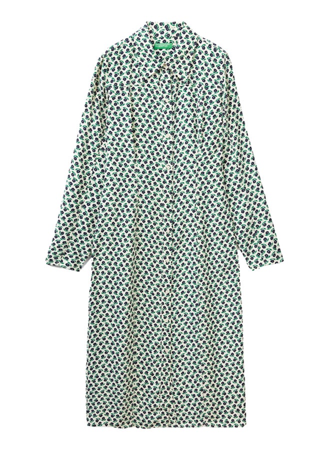 Benetton فستان قميص ساتان مزهر  - Image 4