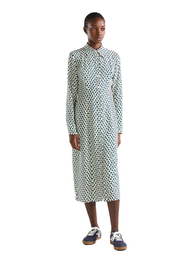 Benetton فستان قميص ساتان مزهر  - Image 3