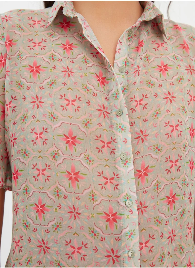 trendyol Floral Print Crop Shirt