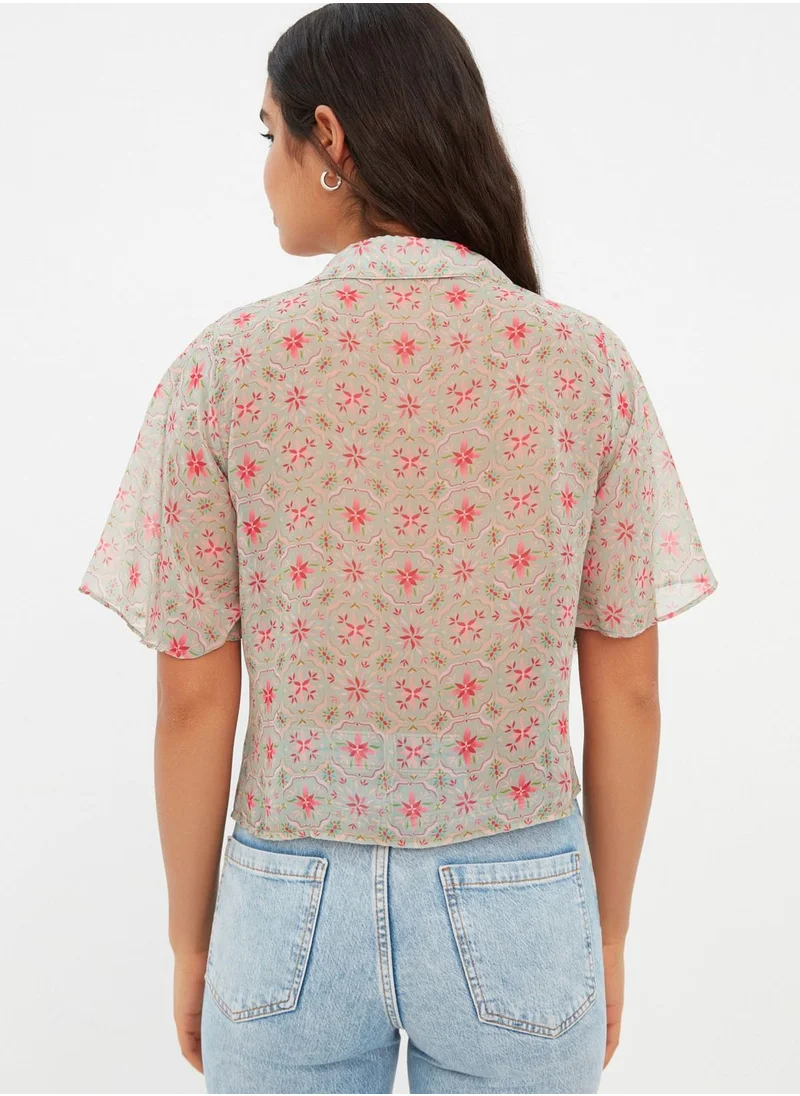 trendyol Floral Print Crop Shirt