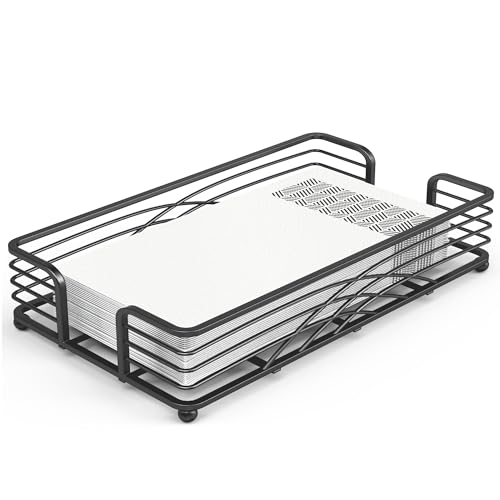 LEVIMETREE Black Guest Towel Holder Tray for Bathroom – Disposable Paper Hand Towel Holder, Rectangle Napkin Organizer for Powder Room, Modern Guest Napkin Holder for Bathroom Countertop Use - Image 1