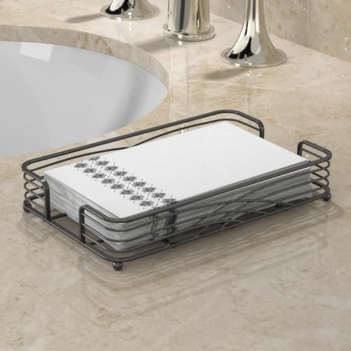 LEVIMETREE Black Guest Towel Holder Tray for Bathroom – Disposable Paper Hand Towel Holder, Rectangle Napkin Organizer for Powder Room, Modern Guest Napkin Holder for Bathroom Countertop Use - Image 2