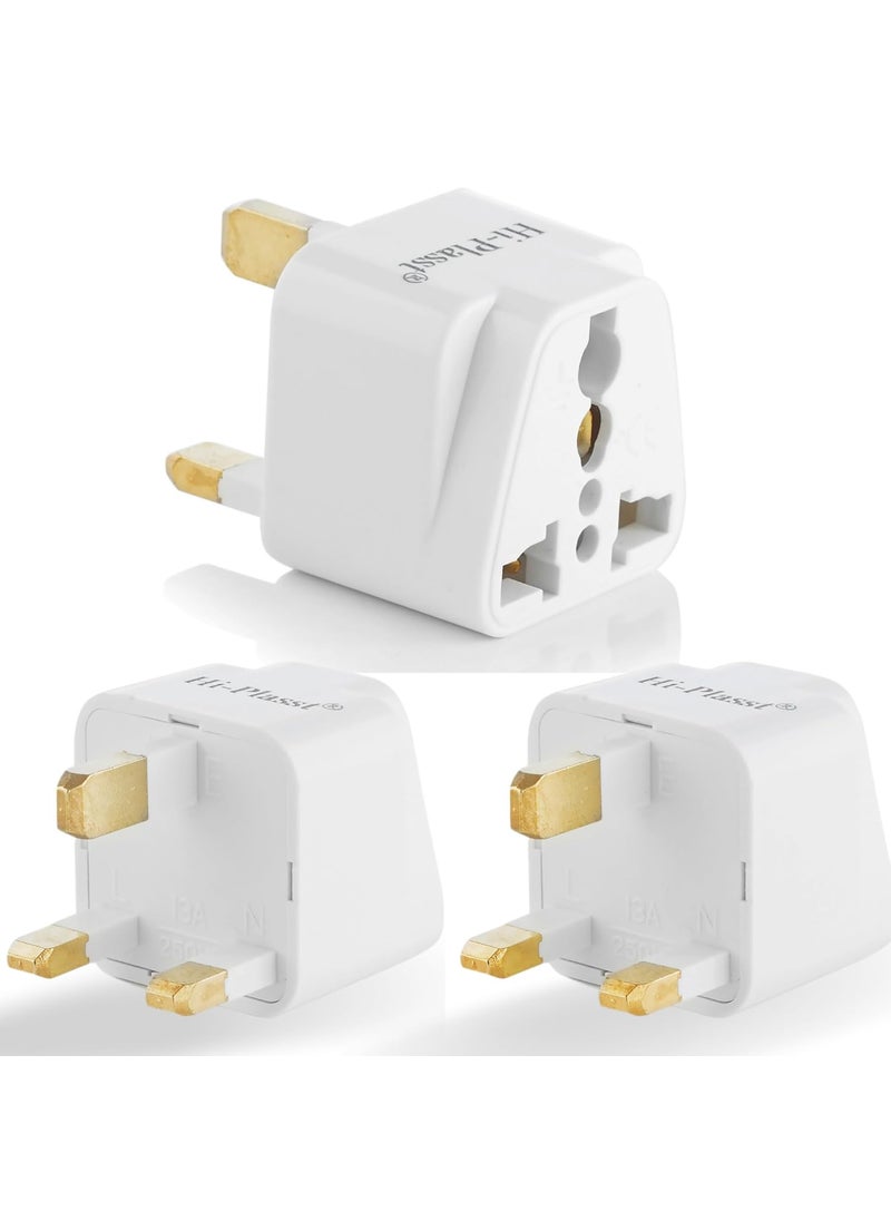 HI PLASST PINS N PLUGS HiPlasst India to UK Adapter TypeG Plug 3pcs Pack UK Converter for Indian Plugs Devices Dubai Singapore Malaysia Travel Plug Adapter with Universal Socket White  - Image 1