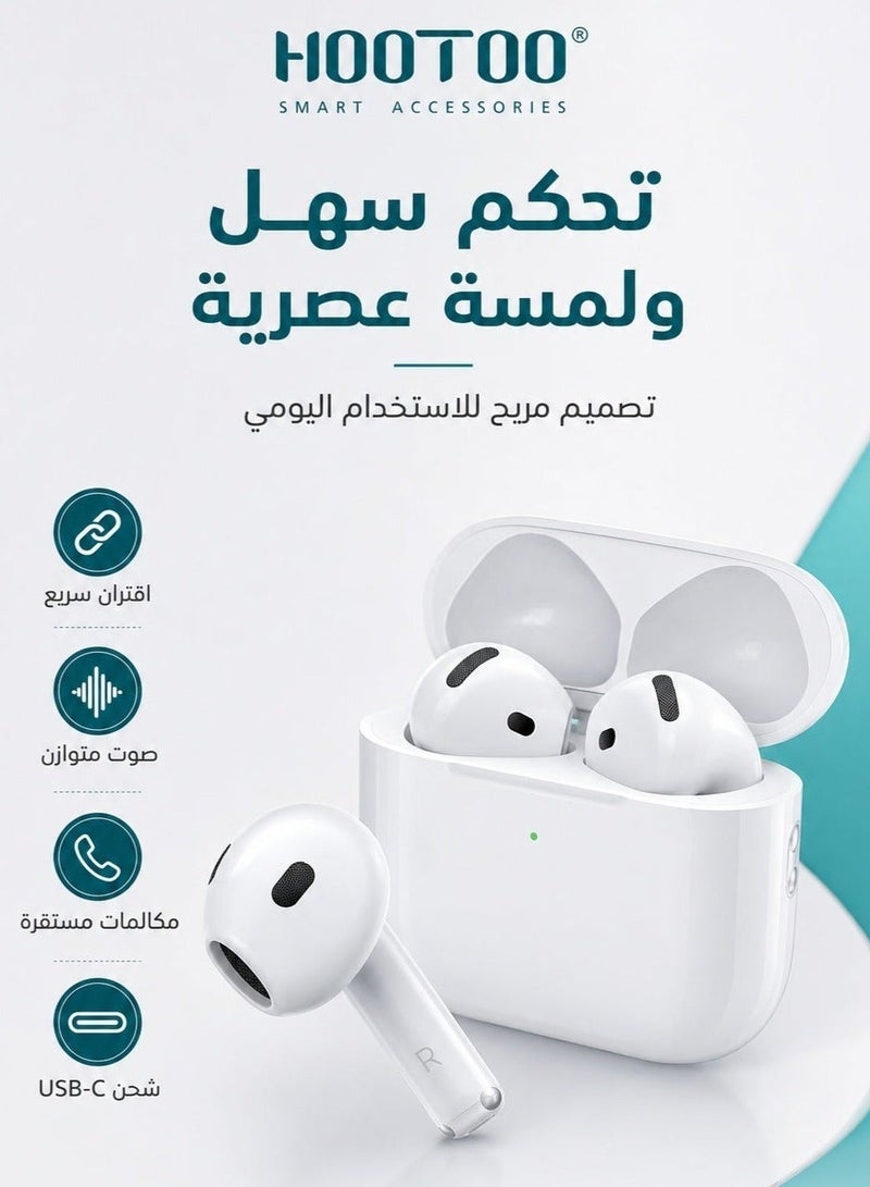 HooToo Earbuds Lite with charging case, wireless charging, white color. iPhone earphones, Galaxy earphones, Huawei earphones, Bluetooth headphones, Huawei Bluetooth earphones, Bluetooth earbuds, wireless earbuds. - Image 2
