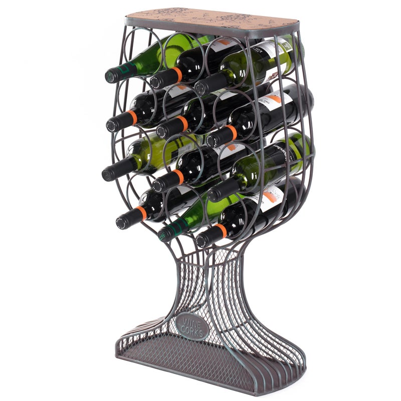 vintiquewise Vintage Decorative Wooden Metal Goblet Shaped Freestanding Wine Rack with Cork Holder