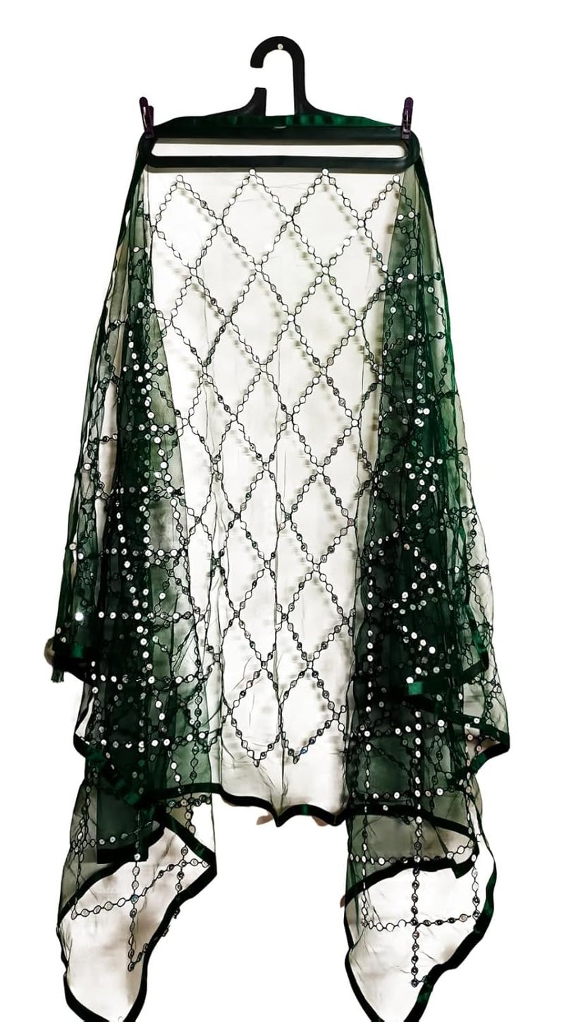 ARIPAN Net mirror sitara dupatta embroidry work sequins for women and girls free size 2m pack of 1pcs - Image 4