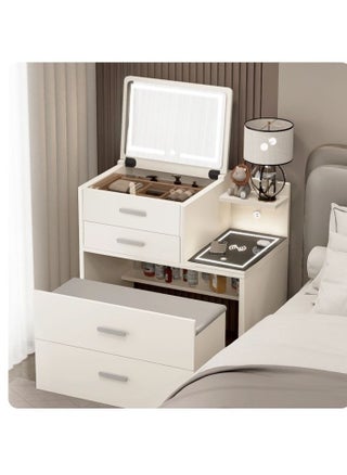 Distinctive Modern Dressing Table, Round Smart Mirror with Strong LED Lighting in three Color Modes, Smart Side Table with Wireless Charging and a Comfort Chair - pzsku/ZA16B5F97B8D7CED1CBC0Z/45/_/1740034998/b496dff6-65d3-406c-ac72-7bc497486b58