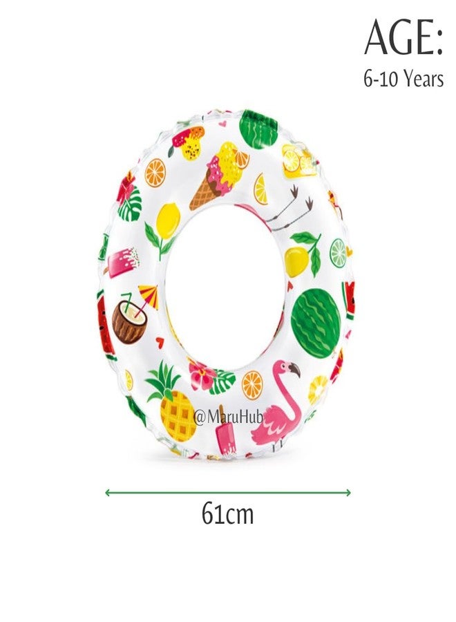 MaruHub 61cm Inflatable Kids Water Floaty Vinyl Float for 6-10 Years Old | Kids Fun Lively Print Swim Tube | Kids Big Swim Rings - Pack of 1 - Image 2